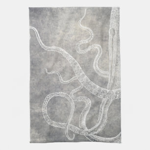  Octopus Silver Pewter Gray Waterverf Theedoek