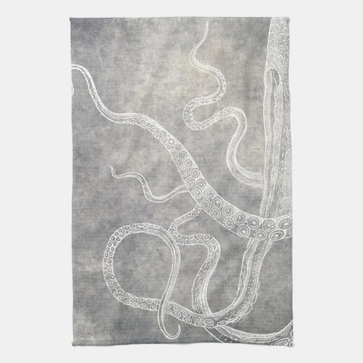 Octopus Silver Pewter Gray Waterverf Theedoek (Verticaal)