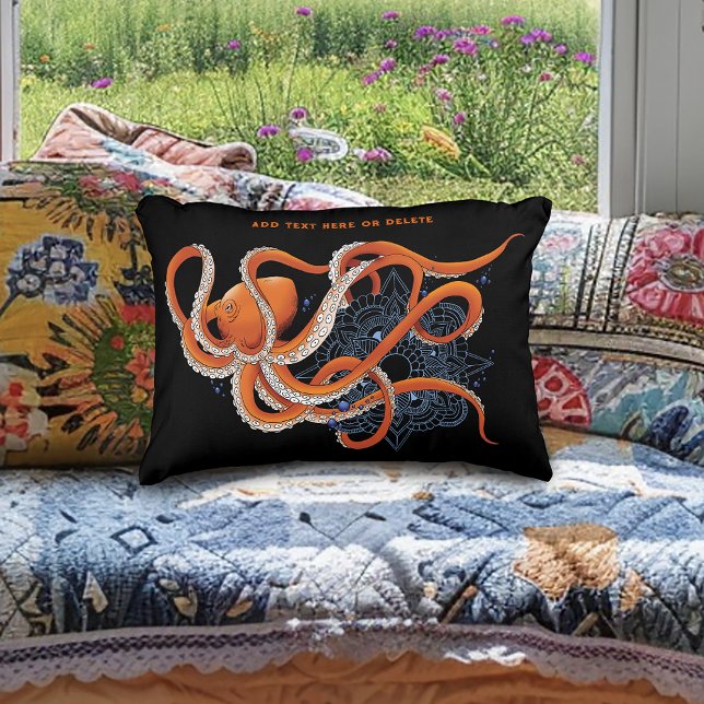 Octopus Sinaasappel Mandala Blauw Accent Kussen (Creator heeft geüpload)