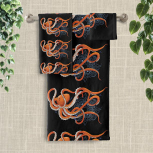 Octopus Sinaasappel Mandala Blauw Bad Handdoek