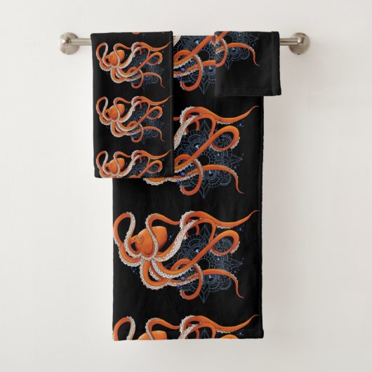 Octopus Sinaasappel Mandala Blauw Bad Handdoek (Insitu)