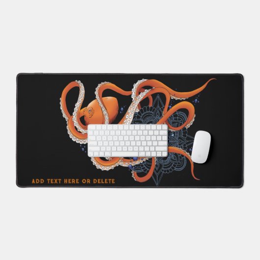 Octopus Sinaasappel Mandala Blauw Bureaumat (Keyboard & Muis)