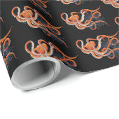 Octopus Sinaasappel Mandala Blauw Cadeaupapier (Rol Hoek)