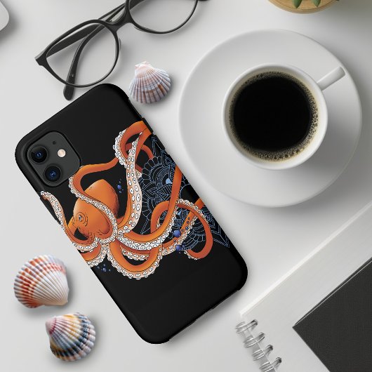 Octopus Sinaasappel Mandala Blauw Case-Mate iPhone Case