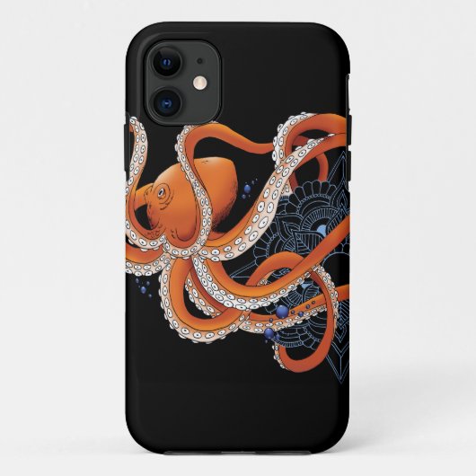 Octopus Sinaasappel Mandala Blauw Case-Mate iPhone Case (Achterkant)