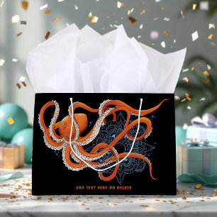 Octopus Sinaasappel Mandala Blauw Groot Cadeauzakje