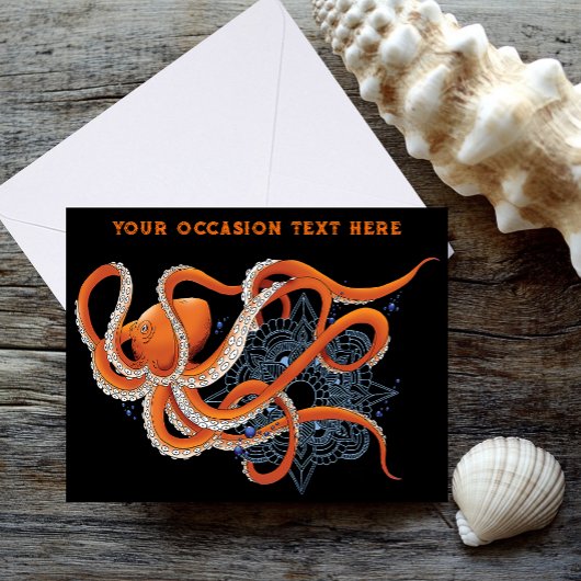 Octopus Sinaasappel Mandala Blauw Kaart