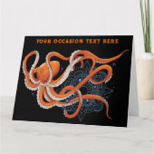 Octopus Sinaasappel Mandala Blauw Kaart (Voorkant)