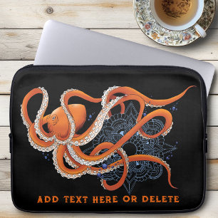Octopus Sinaasappel Mandala Blauw Laptop Sleeve