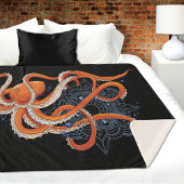 Octopus Sinaasappel Mandala Blauw Sherpa Deken