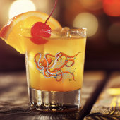 Octopus Sinaasappel Mandala Blauw Shot Glas