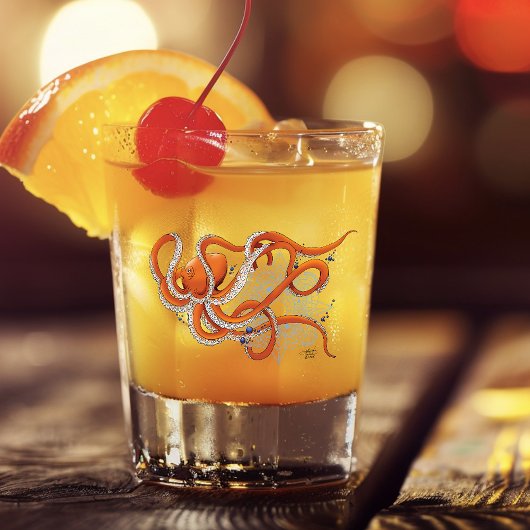 Octopus Sinaasappel Mandala Blauw Shot Glas