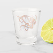 Octopus Sinaasappel Mandala Blauw Shot Glas (Achterkant)
