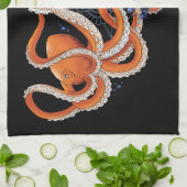 Octopus Sinaasappel Mandala Blauw Theedoek (Gevouwen)