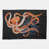 Octopus Sinaasappel Mandala Blauw Theedoek (Horizontaal)