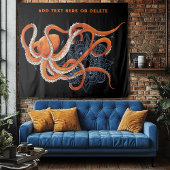 Octopus Sinaasappel Mandala Blauw Wandkleed