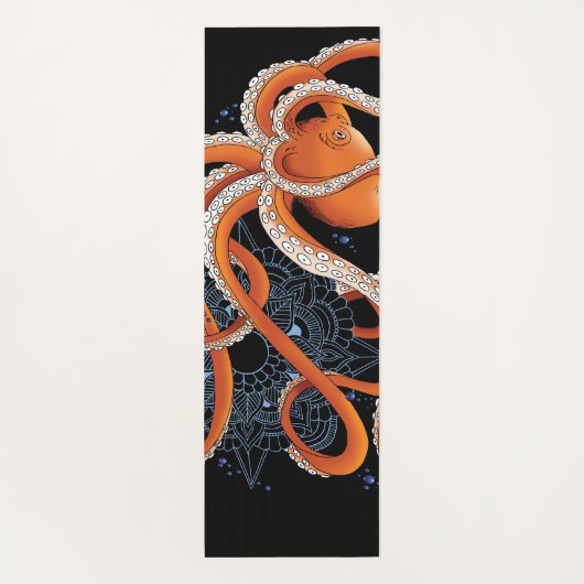 Octopus Sinaasappel Mandala Blauw Yogamat (Achterkant)