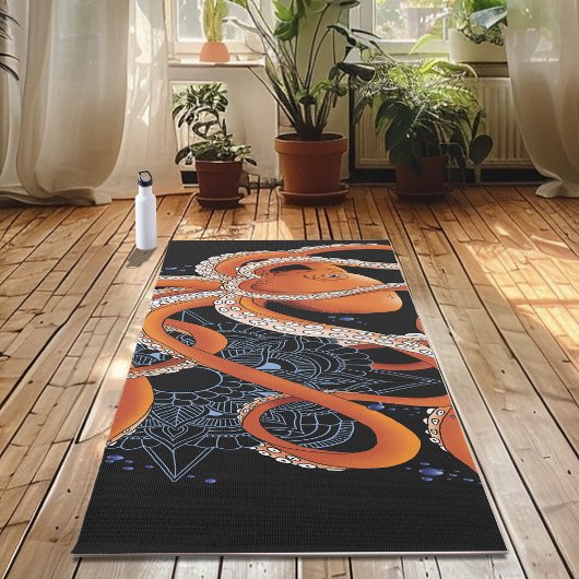 Octopus Sinaasappel Mandala Blauw Yogamat