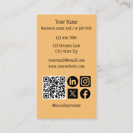 Octopus Sinaasappel Mandalla Blauw Visitekaartje (Achterkant)