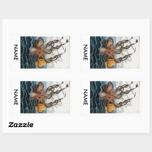 Octopus Sink Ship Bookplate Sticker (Vel)