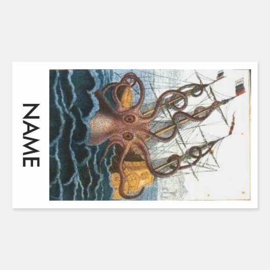 Octopus Sink Ship Bookplate Sticker (Voorkant)