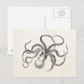  Octopus-Sjabloon over Antiek papier Briefkaart (Voorkant / Achterkant)