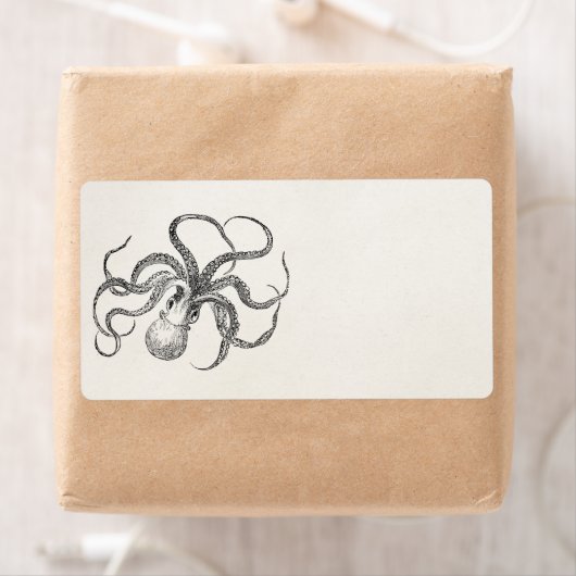 Octopus-Sjabloon over Antiek papier Etiket (Insitu)