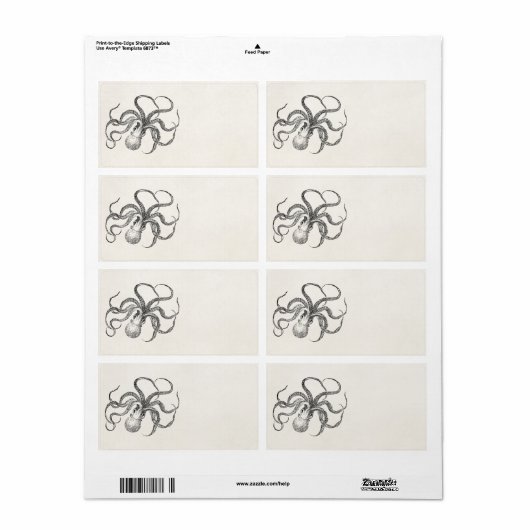 Octopus-Sjabloon over Antiek papier Etiket (Full Sheet)