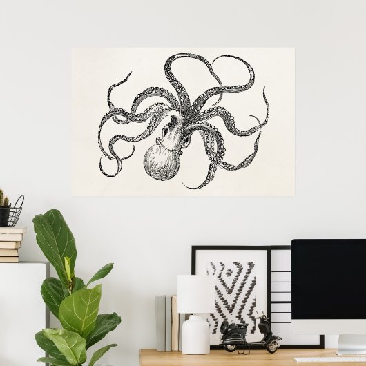  Octopus-Sjabloon over Antiek papier Poster (Thuiskantoor)