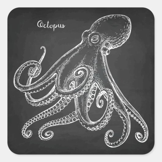 Octopus Sketch Vierkante Sticker (Voorkant)