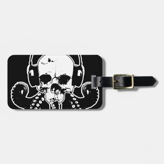 Octopus Skull DJ met hoofdtelefoon Gothic Art Bagagelabel (Voorkant horizontaal)