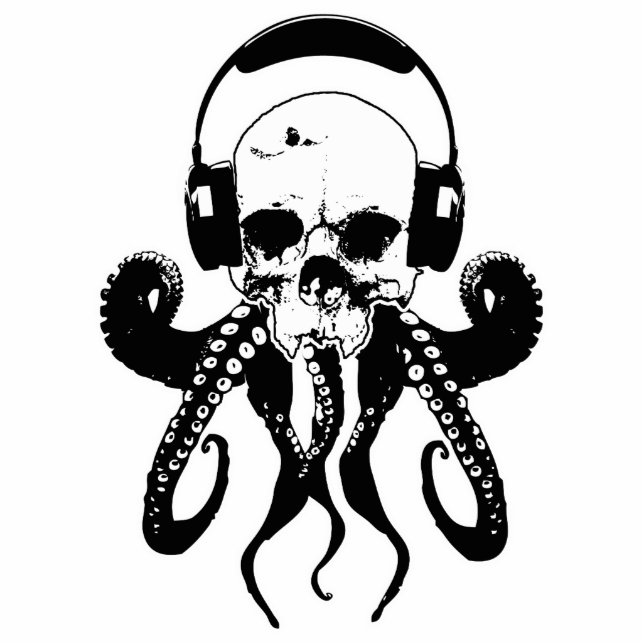 Octopus Skull DJ met hoofdtelefoon Gothic Art Staand Fotobeeldje (Voorkant)
