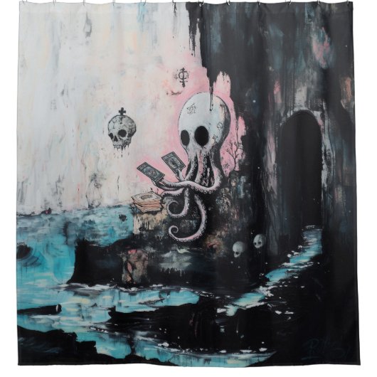 Octopus Skull Tarot Oracle Kaarten Witchy AI Art Douchegordijn (Voorkant)
