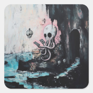 Octopus Skull Tarot Oracle Kaarten Witchy AI Art Vierkante Sticker