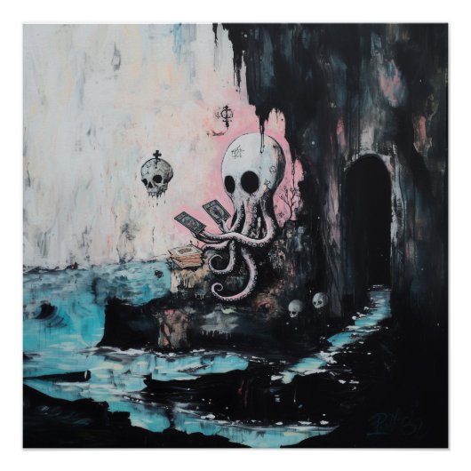 Octopus Skull Tarot Witchy AI Art Sem-Gloss Perfect Poster (Voorkant)