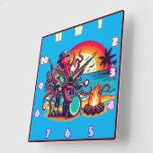 Octopus speelt drums bij het strand bij zonsonderg vierkante klok (Hoek)