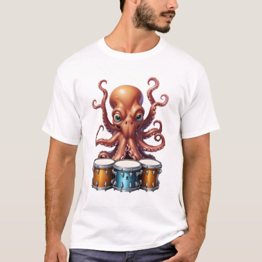 Octopus spelen drums T-shirt (Voorkant)