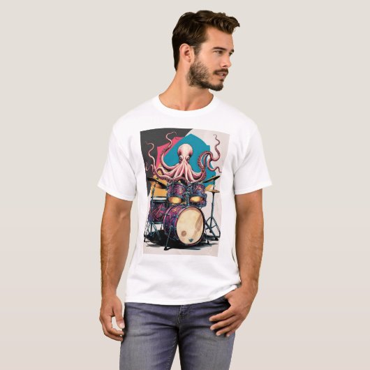 Octopus spelen drums T-shirt (Voorkant volledig)