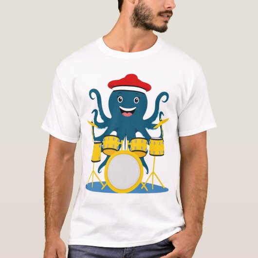 Octopus spelen drums T-shirt (Voorkant)