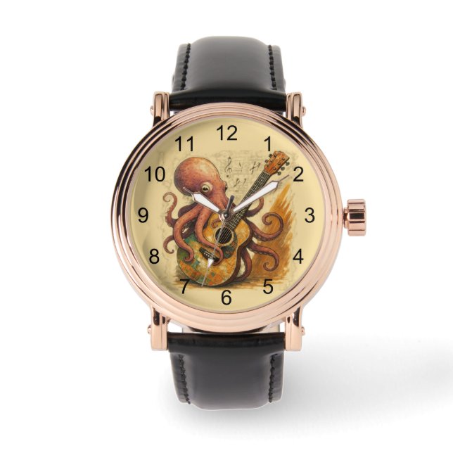 Octopus spelen gitaar  muziek kunst horloge (Voorkant)