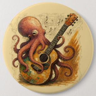 Octopus spelen gitaar muziek kunst ronde button 6,0 cm