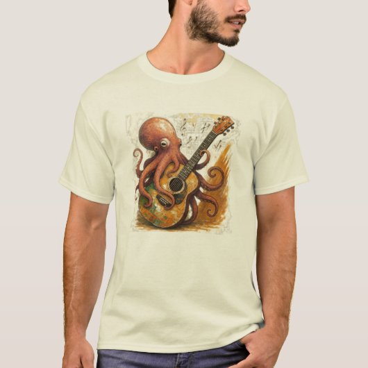 Octopus spelen gitaar  muziek kunst t-shirt (Voorkant)