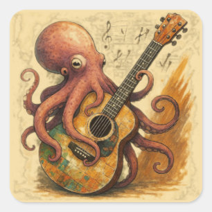Octopus spelen gitaar muziek kunst vierkante sticker
