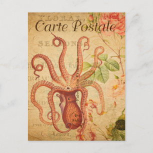 octopus, Squid Marine Life Animal French Briefkaart