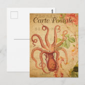  octopus, Squid Marine Life Animal French Briefkaart (Voorkant / Achterkant)