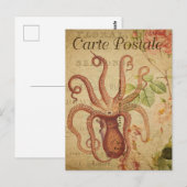  Octopus Squid roze Roses Frans Briefkaart (Voorkant / Achterkant)