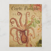 Octopus Squid roze Roses Frans Briefkaart (Voorkant)