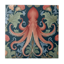 Octopus Squid William Morris stijl Zee Ocean Life