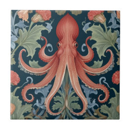 Octopus Squid William Morris stijl Zee Ocean Life Tegeltje