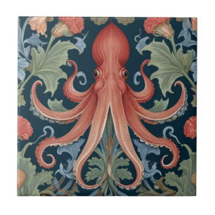 Octopus Squid William Morris stijl Zee Ocean Life Tegeltje
